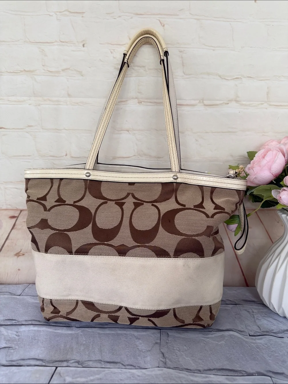 COACH Monogrammed CC handbag tan leather